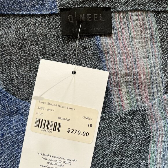 QNeel Stunning Blue Linen Stripped Beach Dress with Lining NWT sz: 16 - Picture 4 of 4